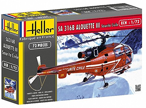 Heller 80289 1:72 Scale SA 316B Alouette III Securite Civile Model, neutral