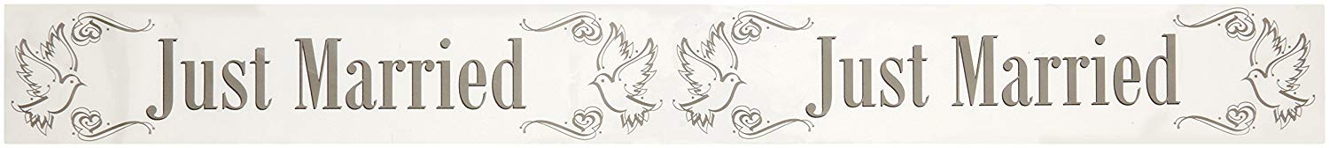 Marking Tape Decoration Just Married 15 metres long, Silver and White Dove Design Marking Tape, grey