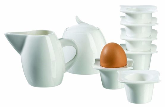 MÄSER, La Musica Series, 6 Egg Cups, Porcelain Sugar Bowl and Milk Jug, 8 Piece breakfast dishes