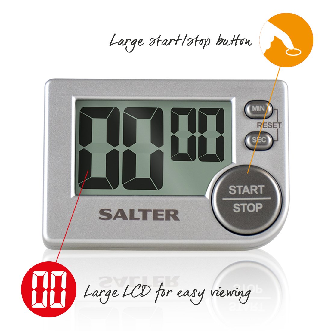 Salter Big Button Electric Kitchen Timer, Digital Stopwatch, Memory Function, Magnetic/Self-Standing, Stick on Fridge - Image 2