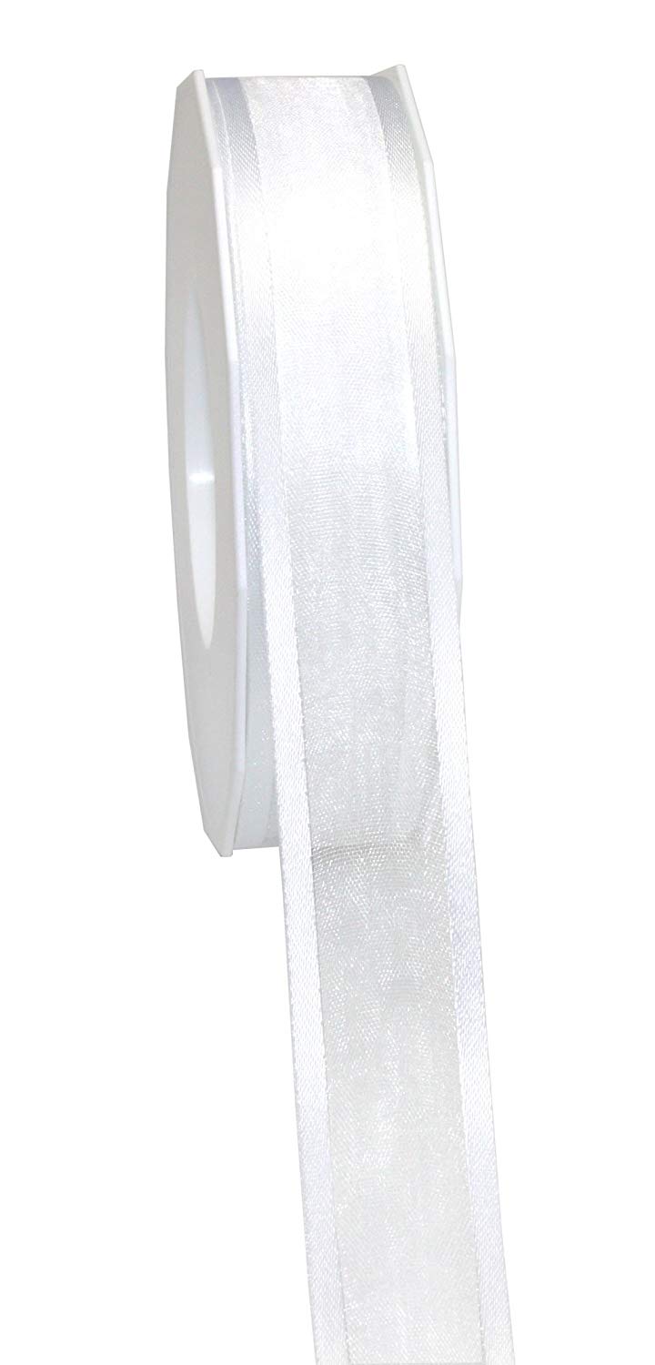 PRÄSENT - Marseille Wired Organza Ribbon White 25 mm width, 25 m length, Syringa, 25mm - 25m