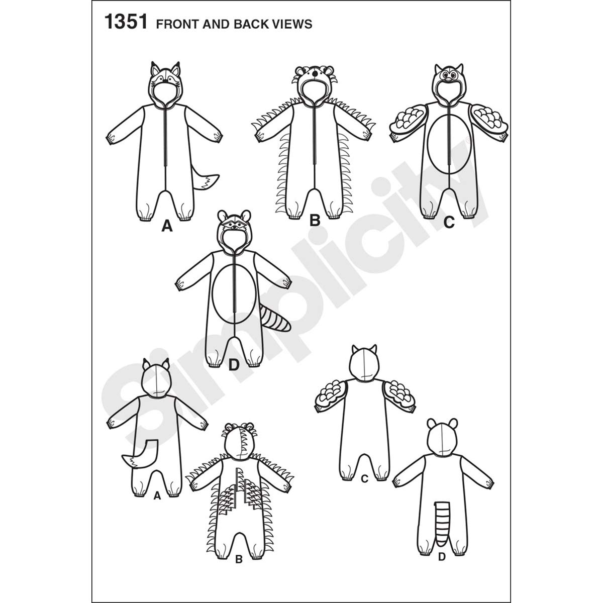 Simplicity Sewing Pattern 1351: Toddlers' Animal Costumes, Size A, Paper, White, A (1/2-1-2-3-4) - Image 3