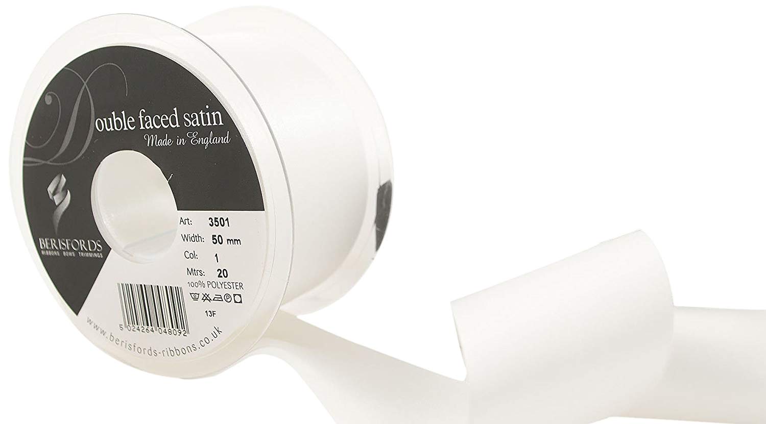 Berisfords Ribbon, White, 50 mm, 3501-W-50