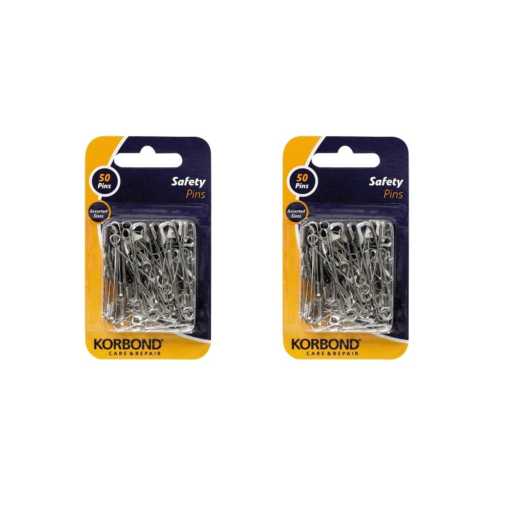 Korbond Safety Pins - 100 Pieces in Assorted Sizes - 2.5cm, 3.5cm & 5cm Pins - Tempered Steel, Nickel, 100 Pins