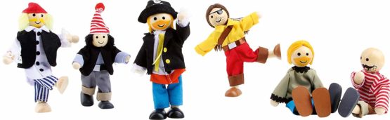 small foot 1955 pirate minidolls in set of 6, made of wood, pirate dolls with movable limbs, from 3 years