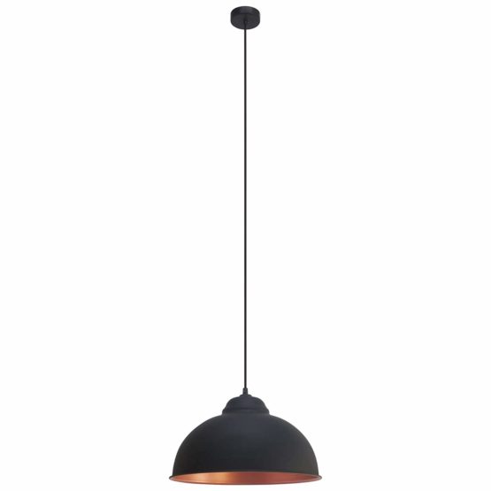 EGLO Pendant Lamp Truro 2, 1 Bulb Vintage Pendant Light in Industrial Design, Retro Hanging Ceiling Lights made of Steel, Colour: Black, Copper, Socket: E27