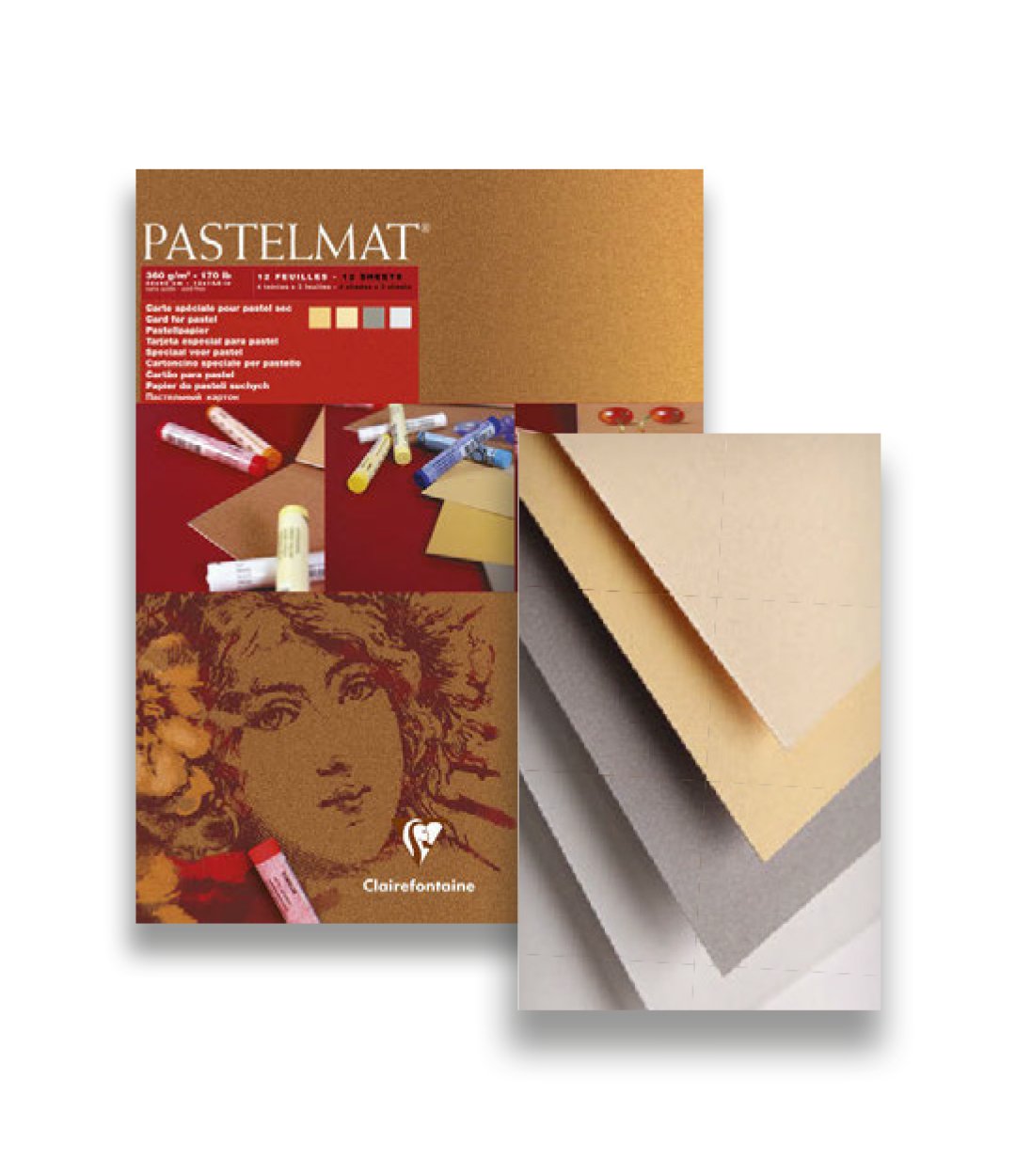 Clairefontaine, Ref 96017C, Pastelmat Pastel Card Pad No.1 (12 Sheets), 360gsm Card, 24 x 30cm, Assorted Colours
