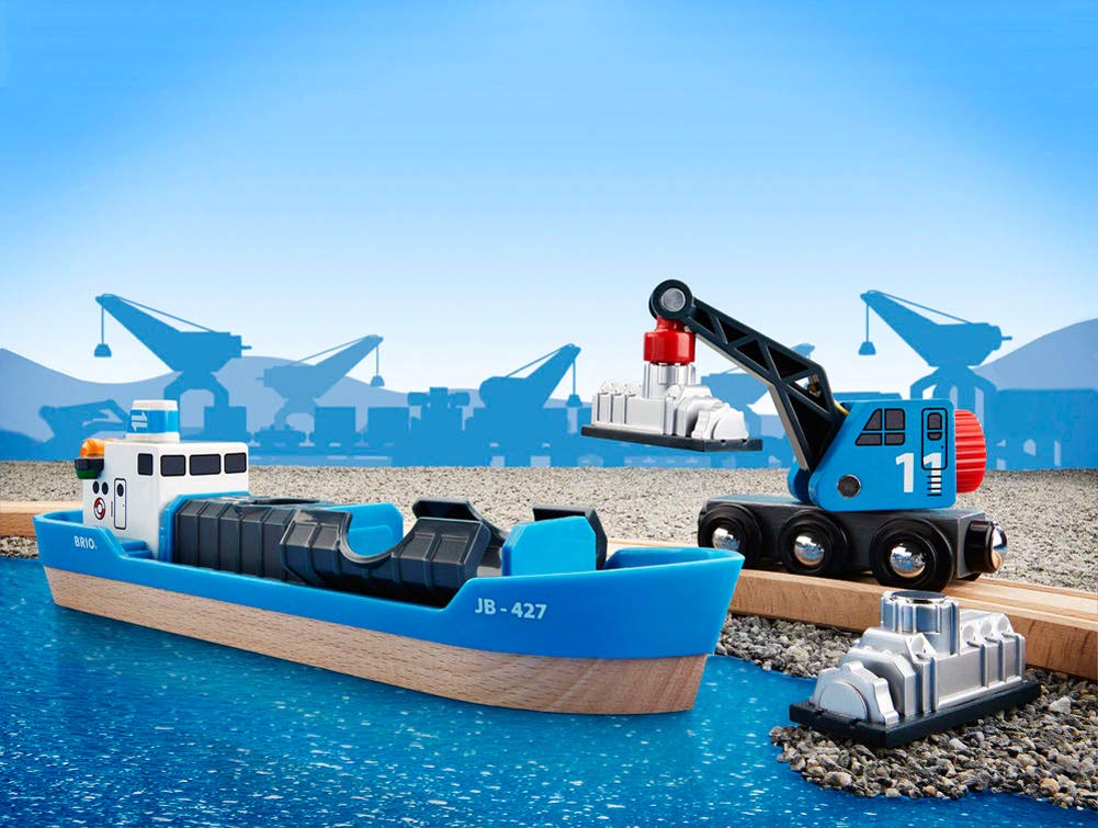 BRIO World Harbour Freight Ship Boat and Crane for Kids Age 3 Years Up - Wooden Railway Accessories & Add Ons - Image 4