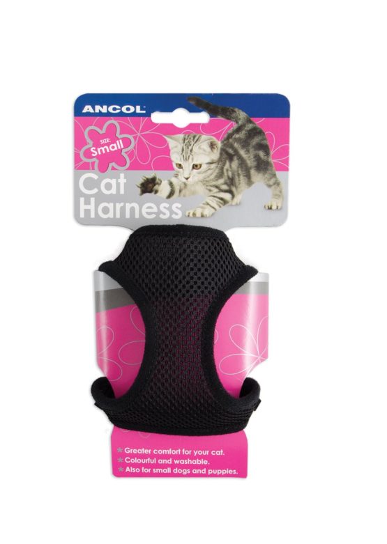 Ancol Soft Mesh Cat Harness and Lead Set. MEDIUM/ 15cm length. Black