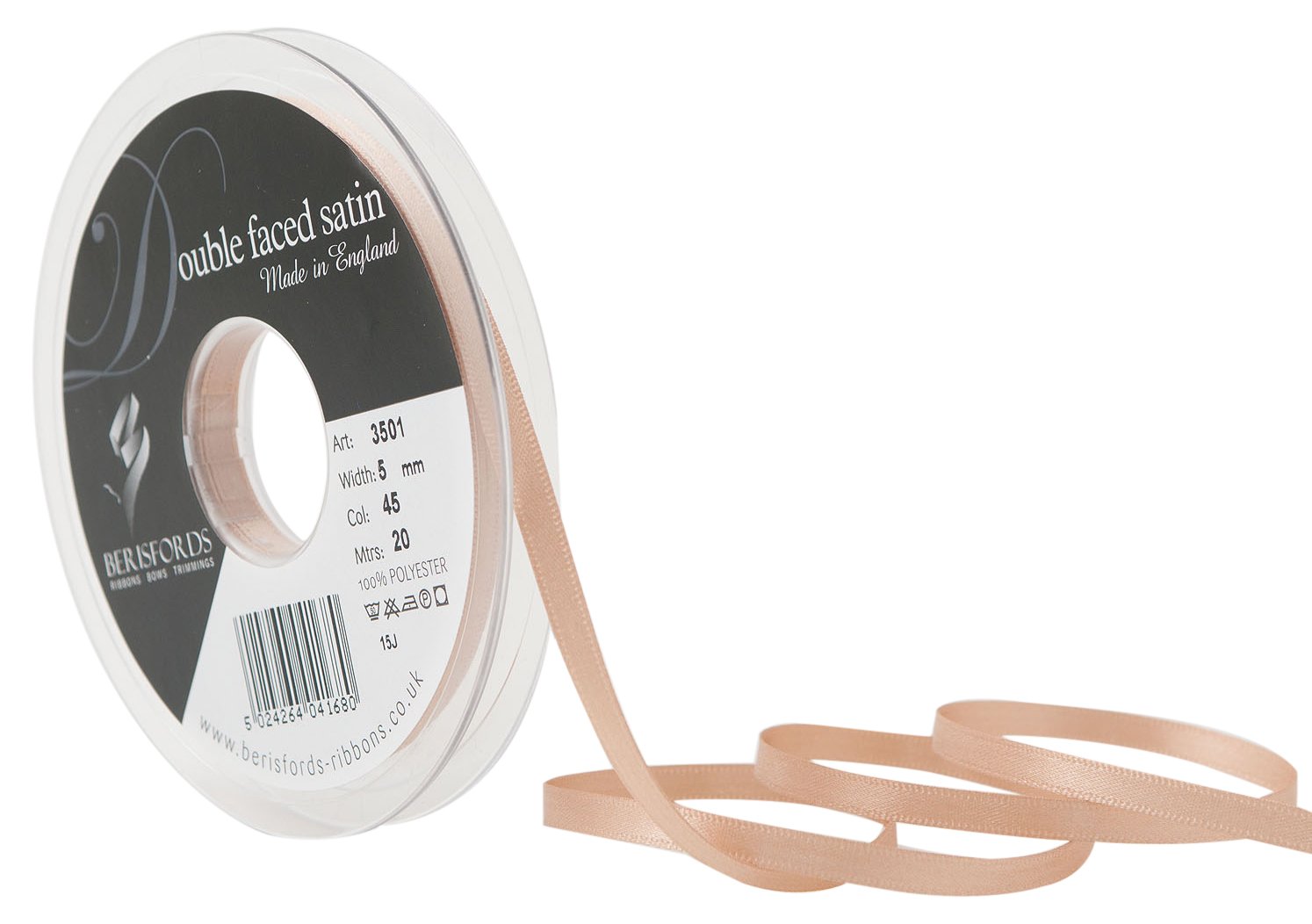 Berisfords Double FACE Poly Satin Ribbon, Ecru, 5 mm