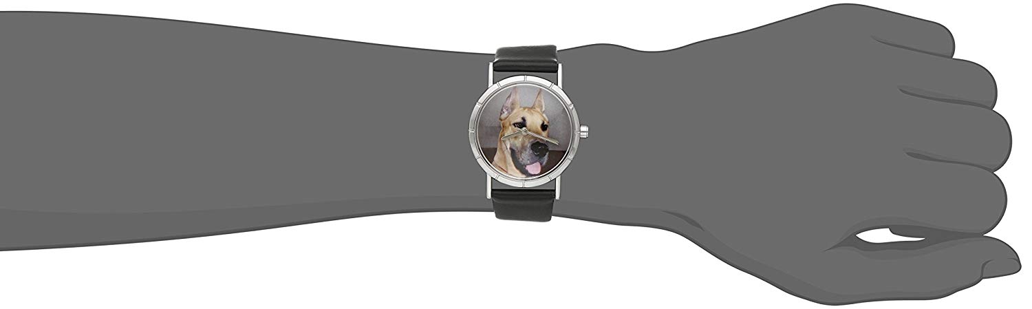 Whimsical Watches Great Dane Black Leather and Silvertone Photo Unisex Quartz Watch with White Dial Analogue Display and Multicolour Leather Strap R-0130080 - Image 2