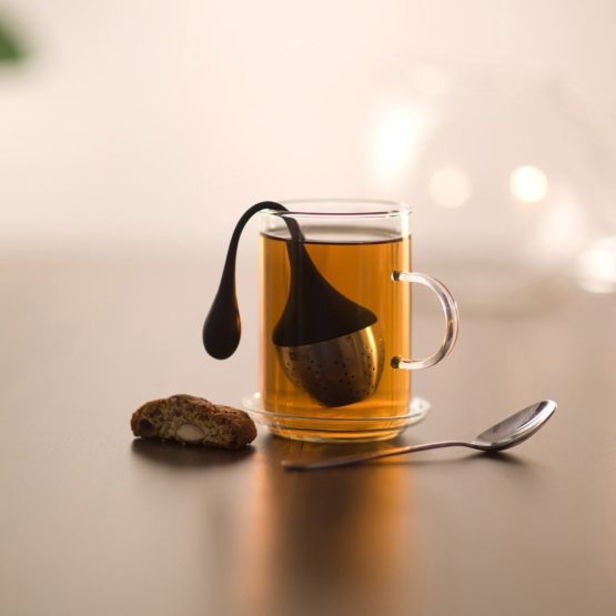 AdHoc TE52 HANGTEA Tea Infuser | Stainless Steel/Silicone | Loose Leaf Tea Filter, With Drip-Collector Stand, Easy Refill | (H) 115 mm x (D) 40 mm | Black - Image 2