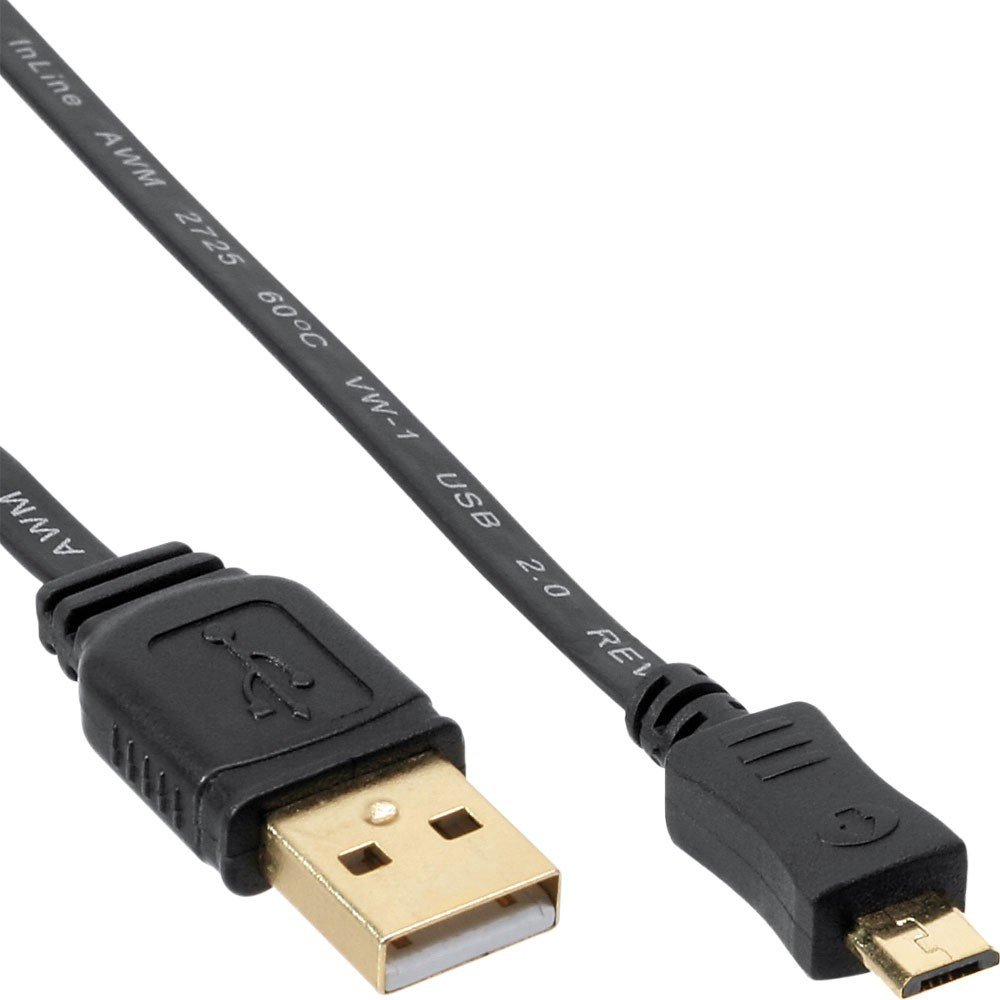InLine 31730F USB-A Plug to Micro-B Plug Micro-USB 2.0 Flat Cable 3 m 1 x Micro-USB 2.0 Flachkabel, Black