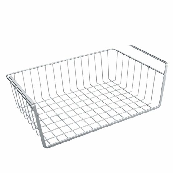 Metaltex Kanguro Cupboard Organiser, Under Shelf Storage Basket with Polytherm Coating for Long Term Use, Silver, Size: 40 cm, Multicolor