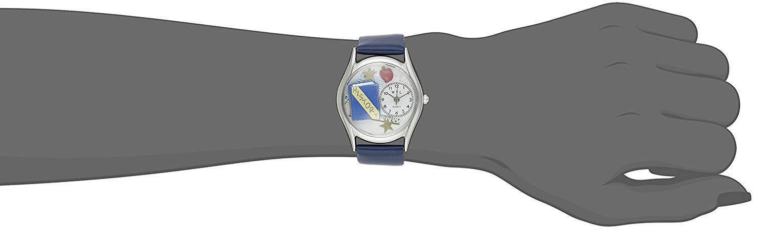 Whimsical Watches History Teacher Royal Blue Leather and Silvertone Unisex Quartz Watch with White Dial Analogue Display and Multicolour Leather Strap S-0640009 - Image 2