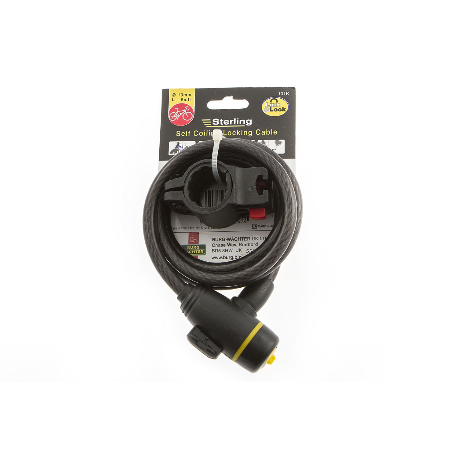 Sterling 101K 10 x 1500mm Locking Cable with Self Coiling/ Bracket , Black, 10mm x 1500mm - Image 2