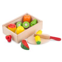 New Classic Toys 10581 Wooden Pretend Play Kids Cutting Meal Fruit Box Simulation Educational Perception Toy for Preschool Age Toddlers Boys Girls, Multi Color