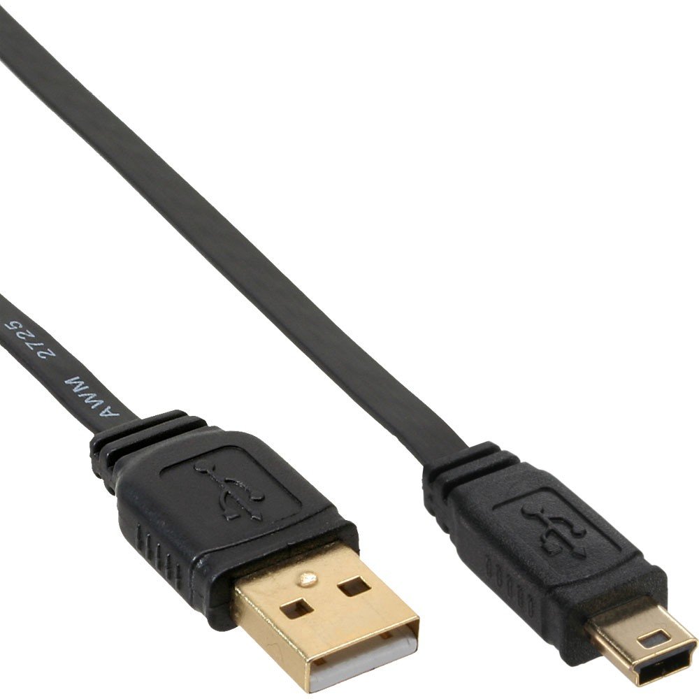 InLine 31850F USB A Male to Mini Male Mini-USB 2.0 Ribbon Cable 5 m 1 Stck, black, 1 Stück