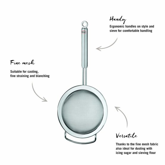Rosle 24 cm Stainless Steel Round Handle Fine Mesh Kitchen Strainer - Image 4
