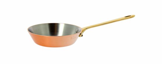 DE BUYER Copper and Stainless Steel Mini Frying Pan with Brass Handle, 13 cm, Brown