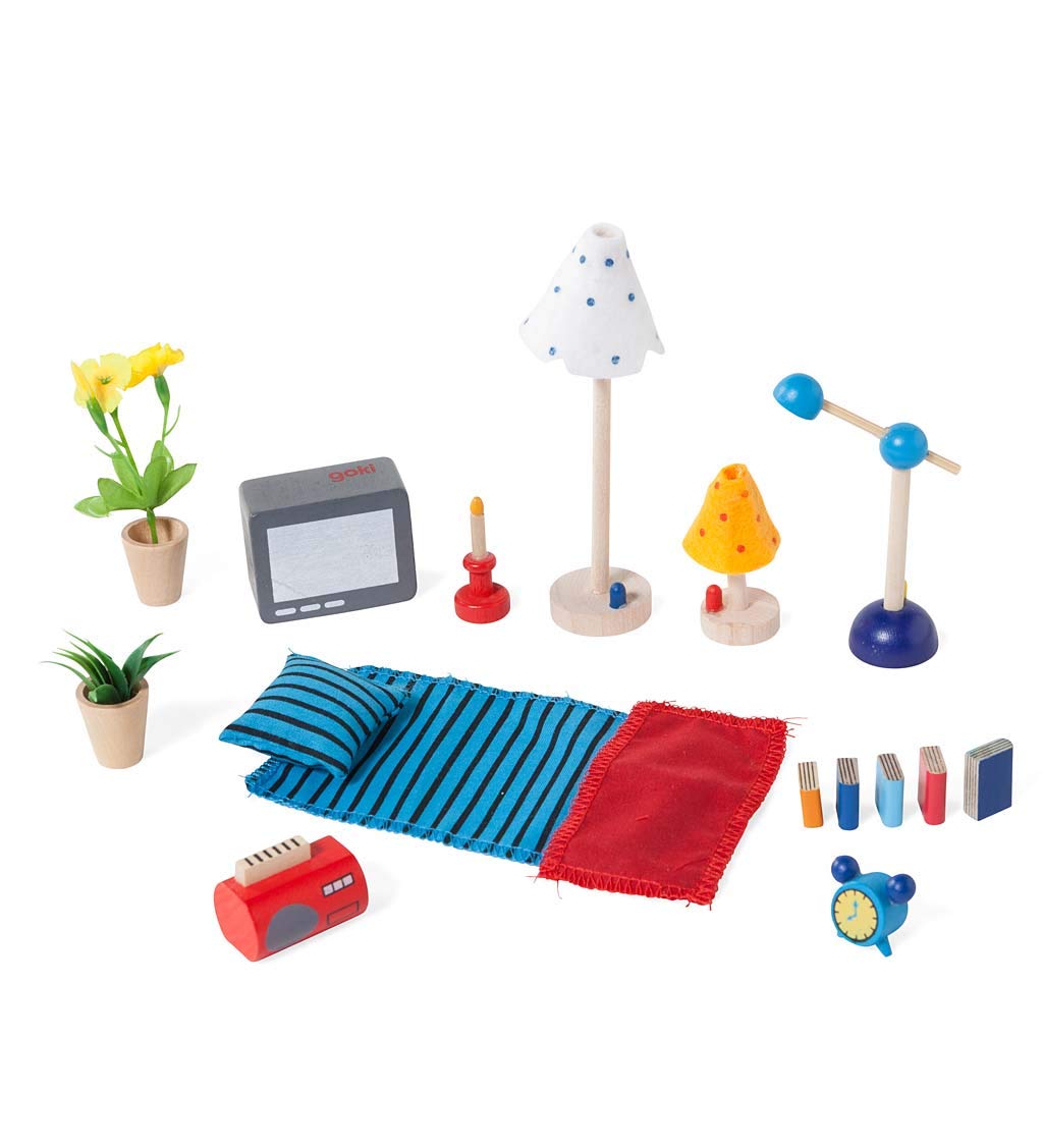 Goki Wooden Living and Bedroom Dollhouse Furniture Set