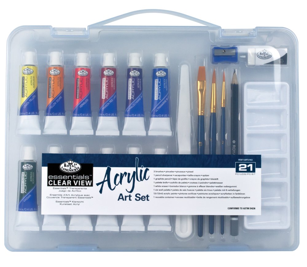 Royal & Langnickel Essentials Clear View Small Case Acrylic Art Set, Multicolor