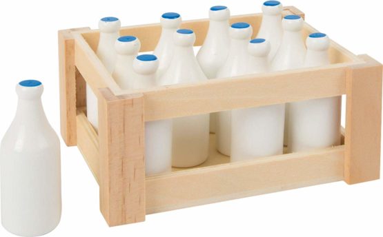 small foot 7062 wooden mini milk bottles, in a nostalgic wooden box, set of 12, from 3 years old