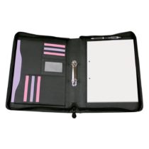 eBuyGB A4 Ring Binder Faux Leather Zipped Conference Folder, Black