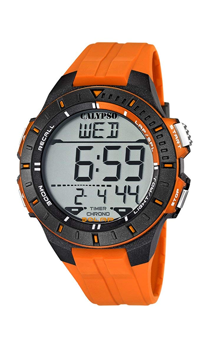 Calypso Unisex Digital Watch with LCD Dial Digital Display and Orange Plastic Strap K5607/1, Unitalla