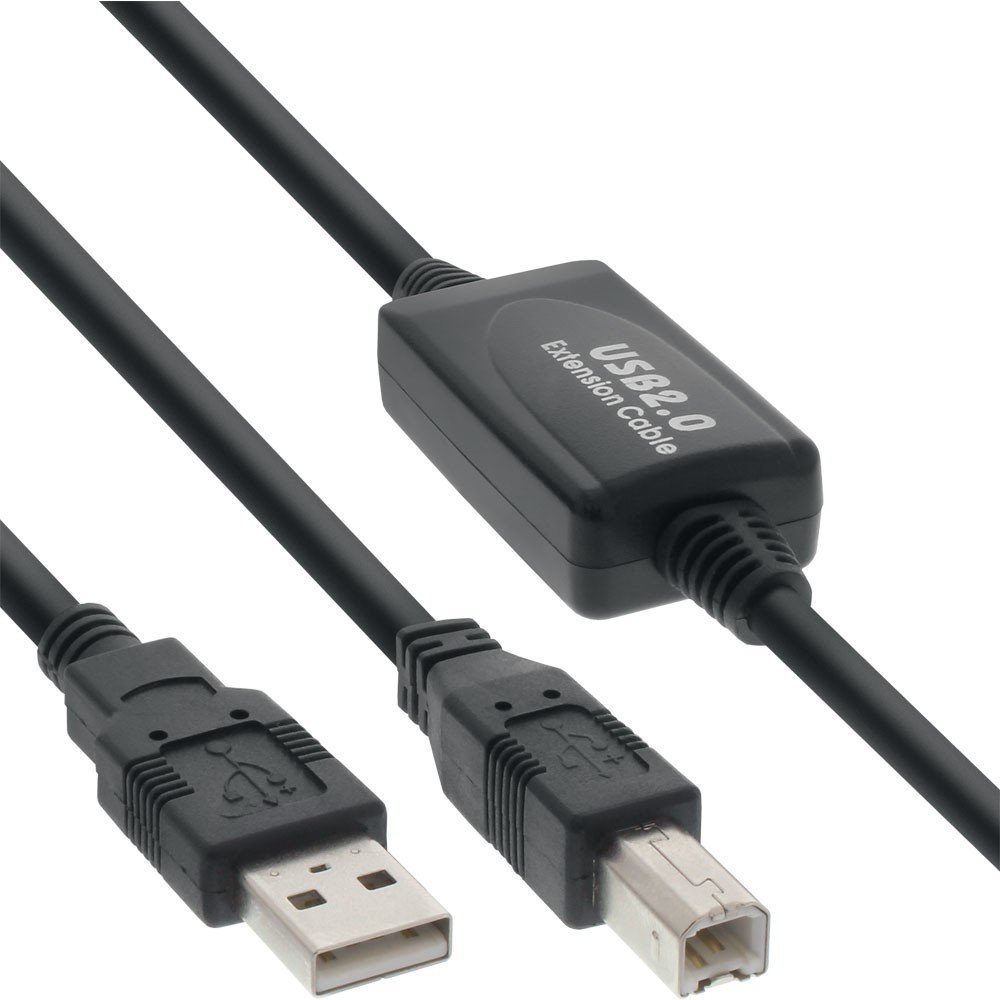 InLine 10m Active A to B USB 2.0 Cable - Black, 10 Meters