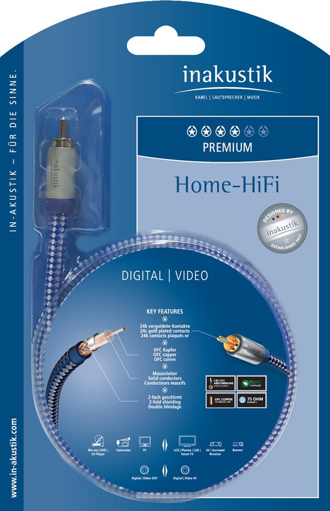 In-akustik Premium II Audio Coaxial Digital Cable 1 m, blue - Image 4