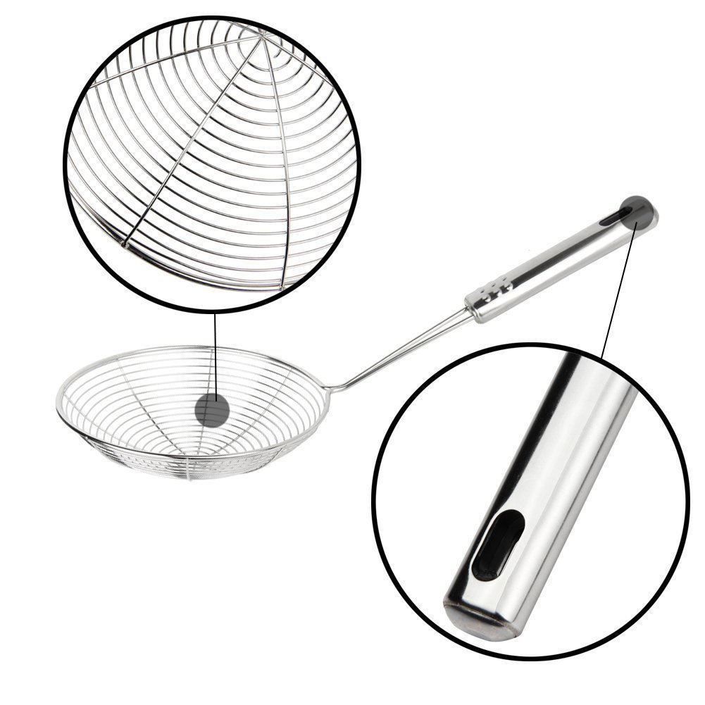 AKORD 8.1" Long Handle 13.2cm Dia Mesh Net Strainer Ladle Strimmer, Stainless Steel, Silver, 33 x 13.2 x 13.2 cm - Image 2