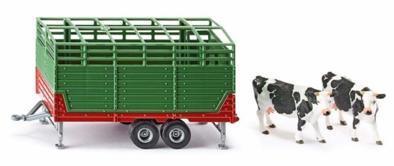 siku 2875, Livestock Trailer with 2 Holstein Cows, 1:32, Metal/Plastic, Green, Multifunction