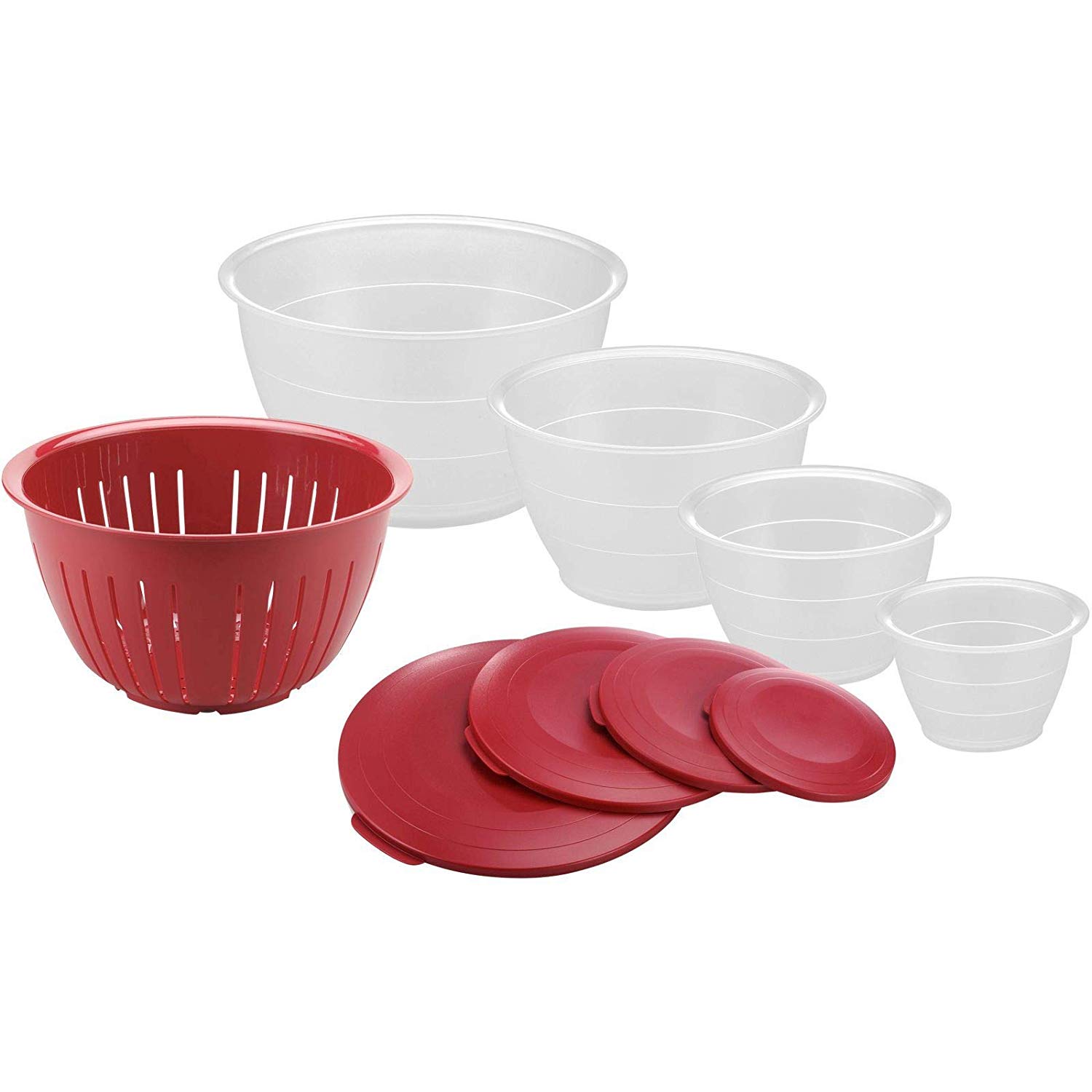 Westmark Bowl Set, 4 bowls with lids + 1 strainer, 9 pieces, Volume: 0.6/1.3/2.5/4.4 Litres, Plastic, BPA-free, Olympia