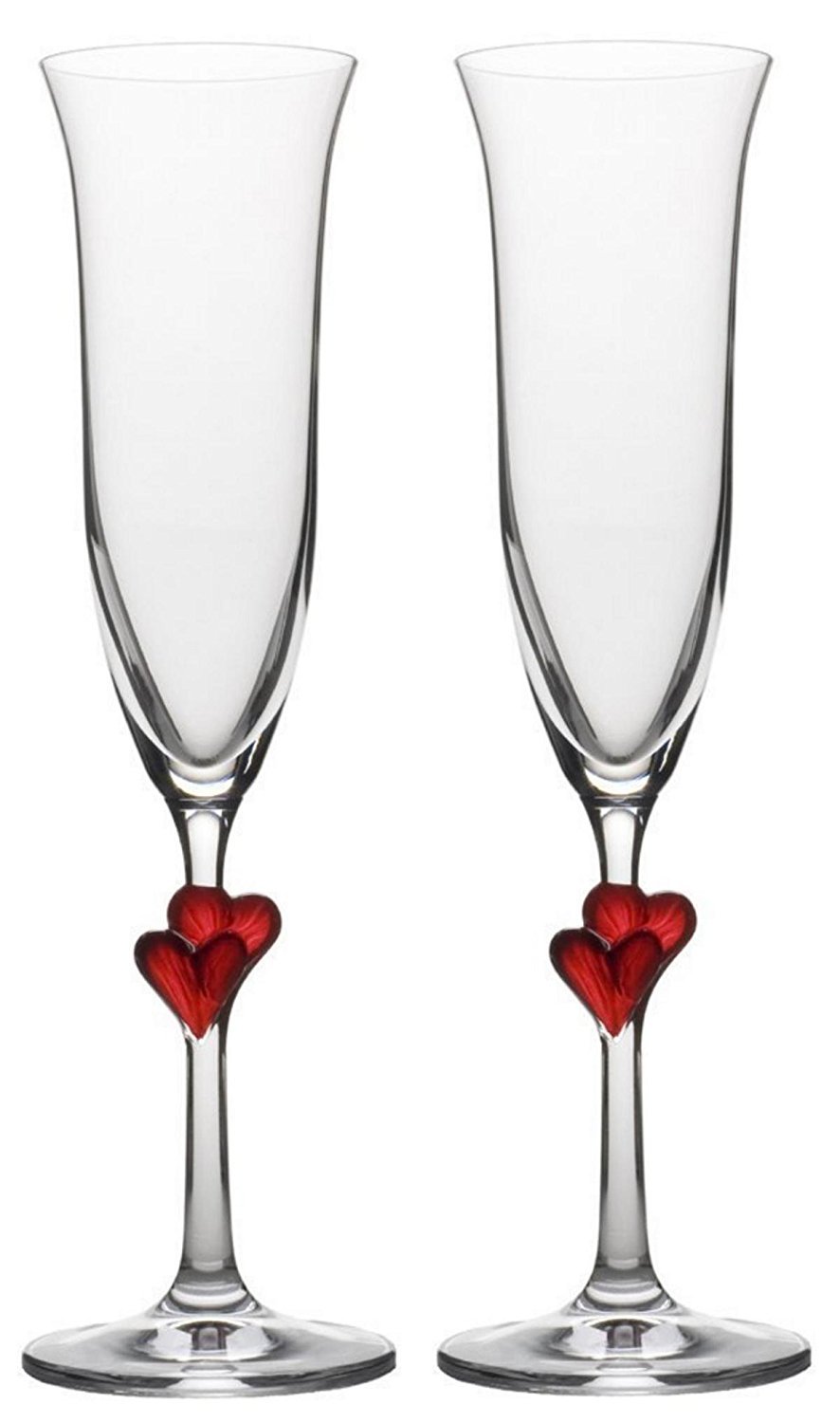 Stölzle Lausitz L´Amour Sparkling Wine Flutes with red hearts, 175 ml