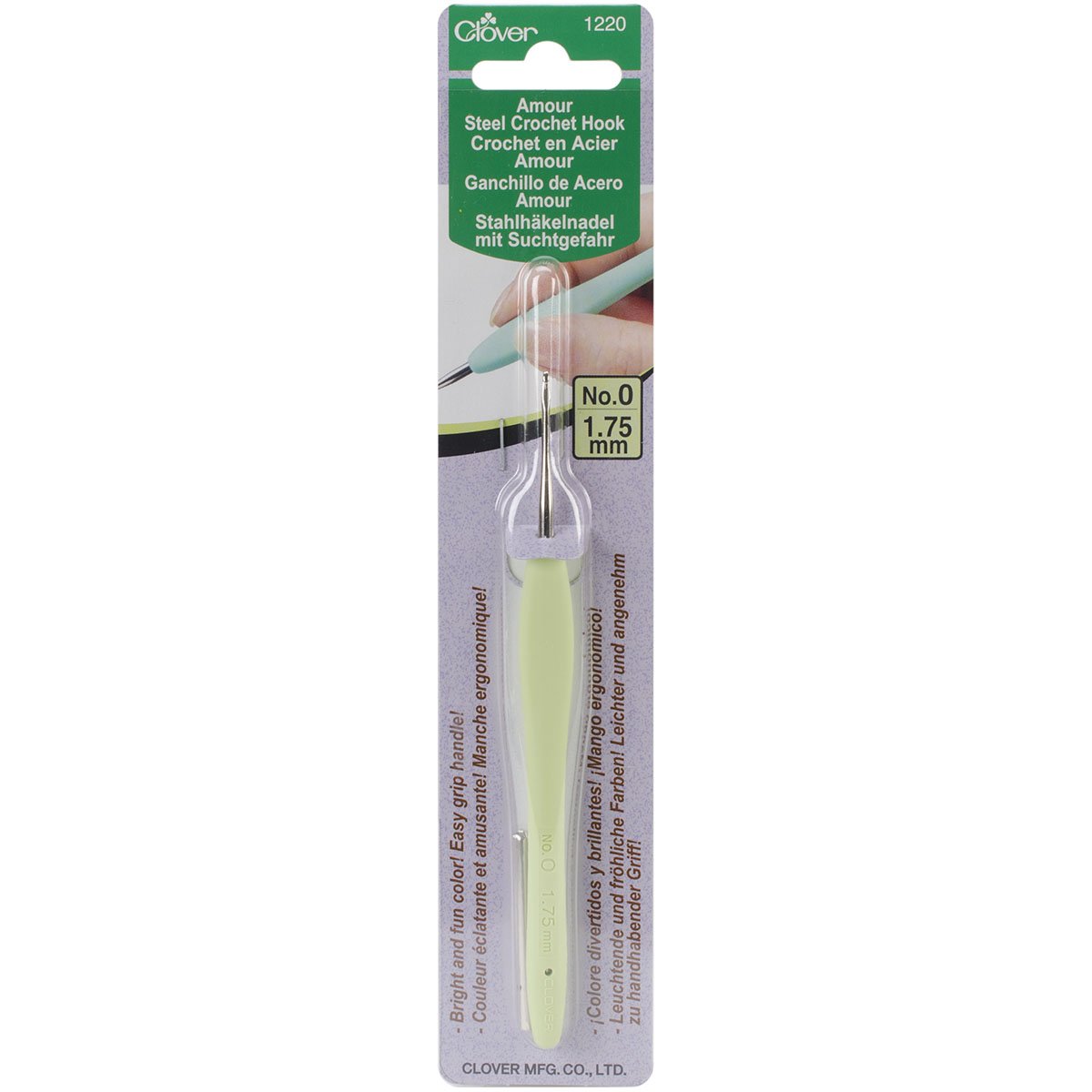 clover 1220 Amour Crochet Hook: 1.75mm, Metal, Green