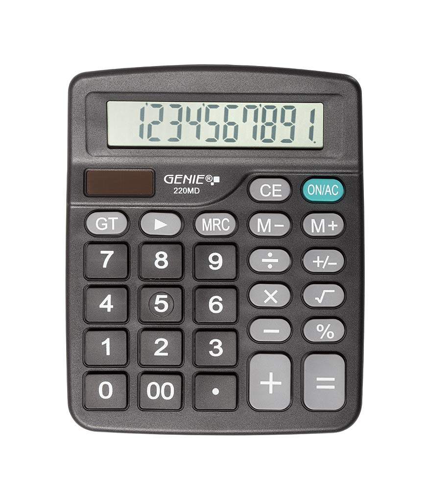 Genie 220 MD 10-Digit Desktop Calculator Dual Power (Solar and Battery) Compact Design Black, Pack of 1 - Image 2