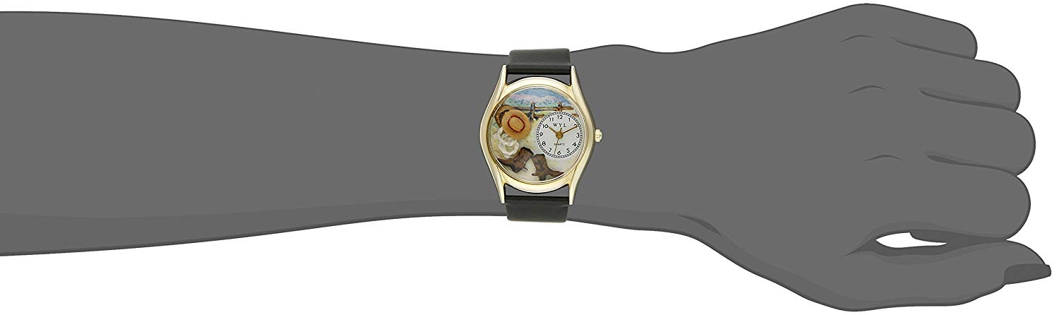 Whimsical Watches Ranch Black Leather and Goldtone Unisex Quartz Watch with White Dial Analogue Display and Multicolour Leather Strap C-0110005 - Image 2