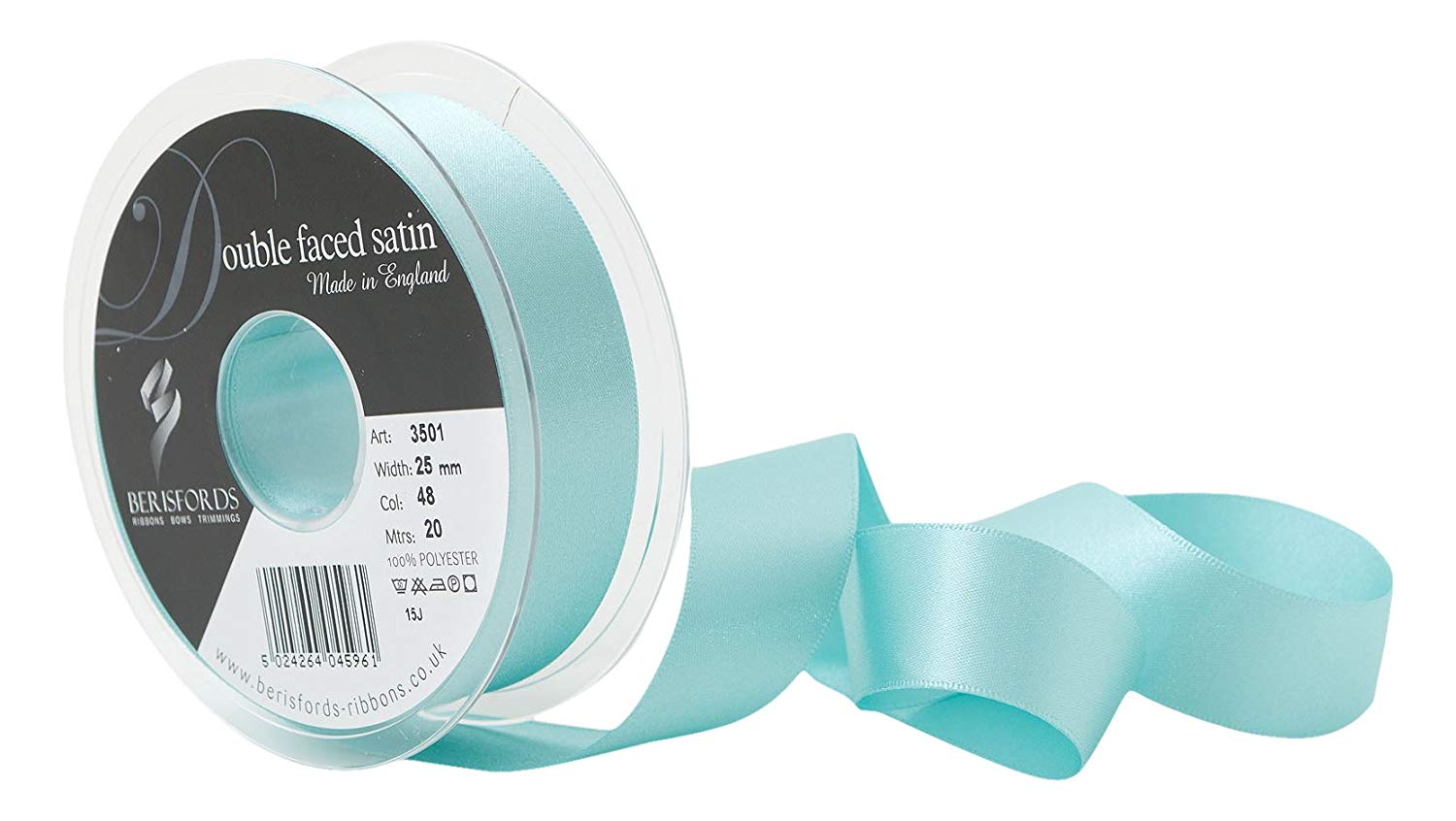 Berisfords Double FACE Poly Satin Ribbon, New Turq, 25 mm