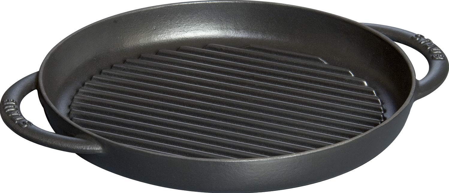 Staub 1203023 Round Grill with two Handles, 26 cm, Matt Black, 10.6 x 13.4 x 1.4 inches (270 x 340 x 35 mm)