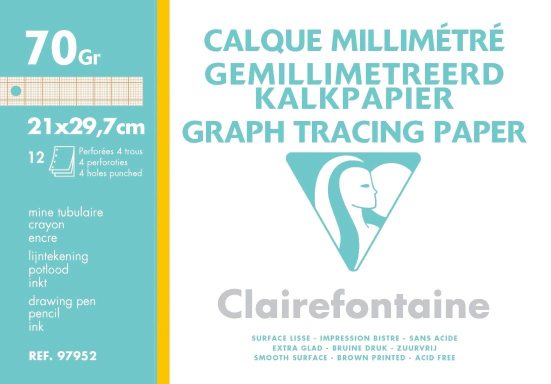 Clairefontaine Graph Tracing Paper, 70/75 g, 24 x 32 cm, 12 Sheets, White BigaMart
