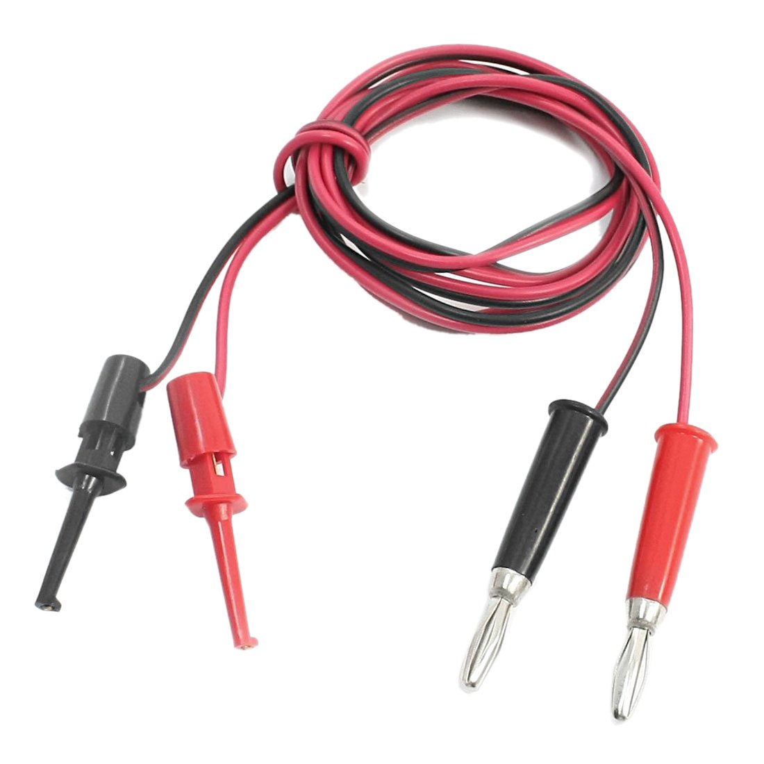sourcing map Pair Test Hook Clip to Straight Banana Plug Connector Lead Cable 1M, Black
