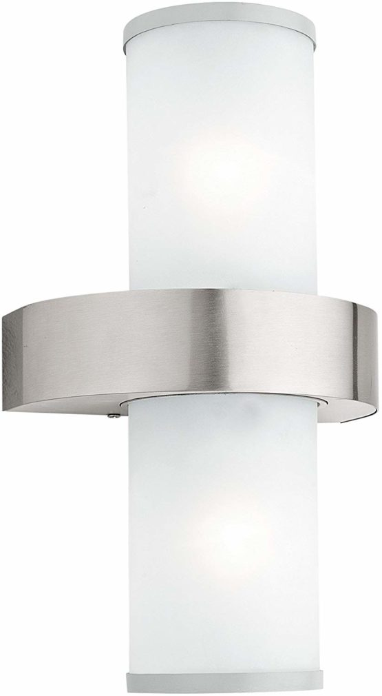 Eglo Beverly 86541 Outside Wall Light/Stainless Steel and Satined Glass / 2 Bulbs 2x E27 Max 60 W / 20 x 35 cm/Projection 13.5 cm / IP44