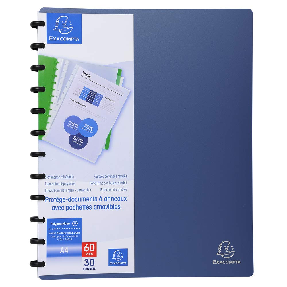 Exacompta, Ref 86357E, PP Display Book with Rings, Suitable for Holding A4 Documents, 30 Pockets, 60 Viewing Pages - Image 2