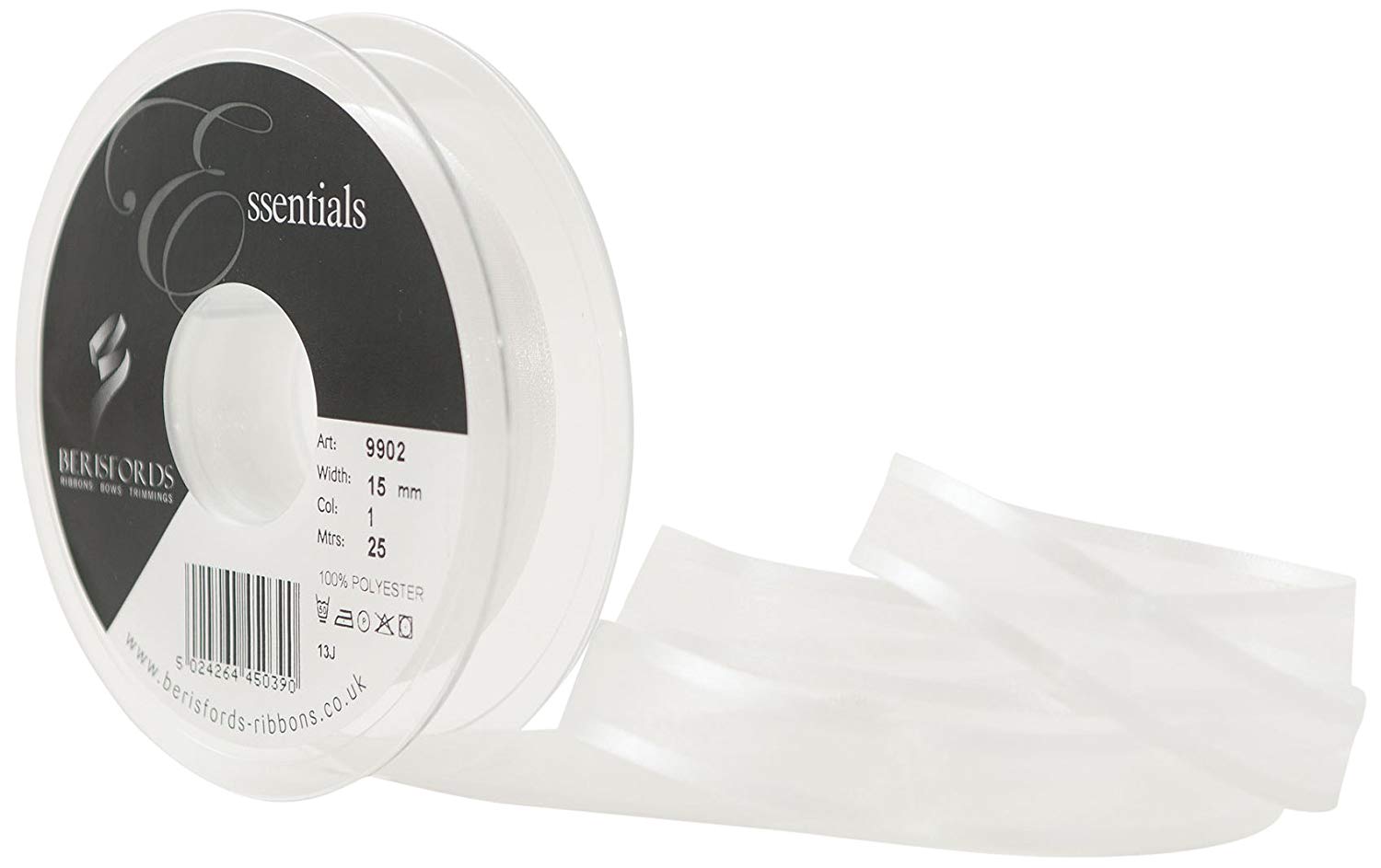 Berisfords 15 mm Sheer Elegance Ribbon, White