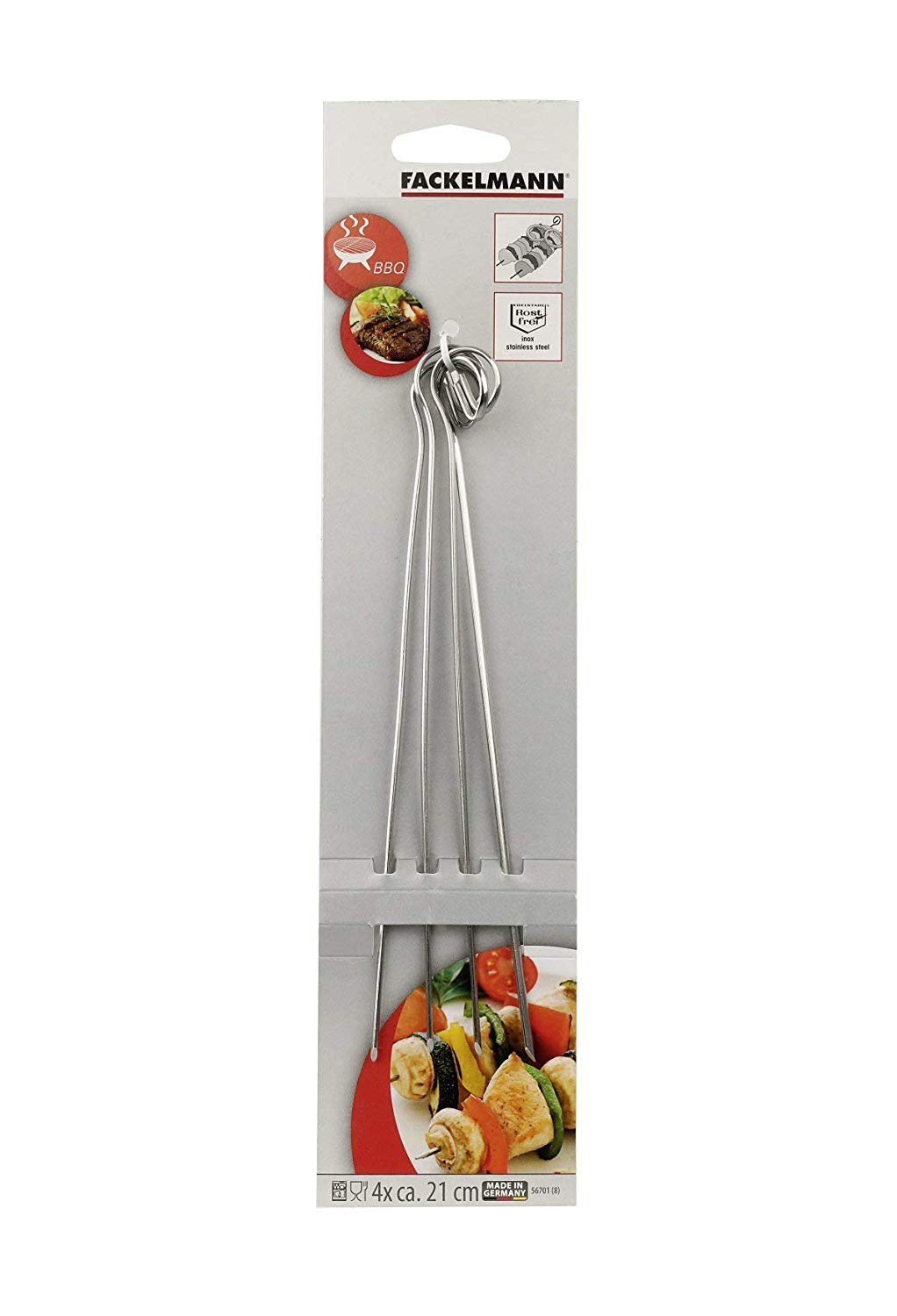 FACKELMANN 56701 Stainless-Steel Kebab Skewer 21 cm 4-Pack, Stainlesssteel, 21cm - Image 3