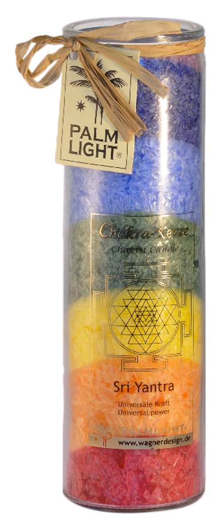 Palm Chakra Windlicht 'Multicolor', Blue,green,indigo,orange,red,violet, 20 centimeters