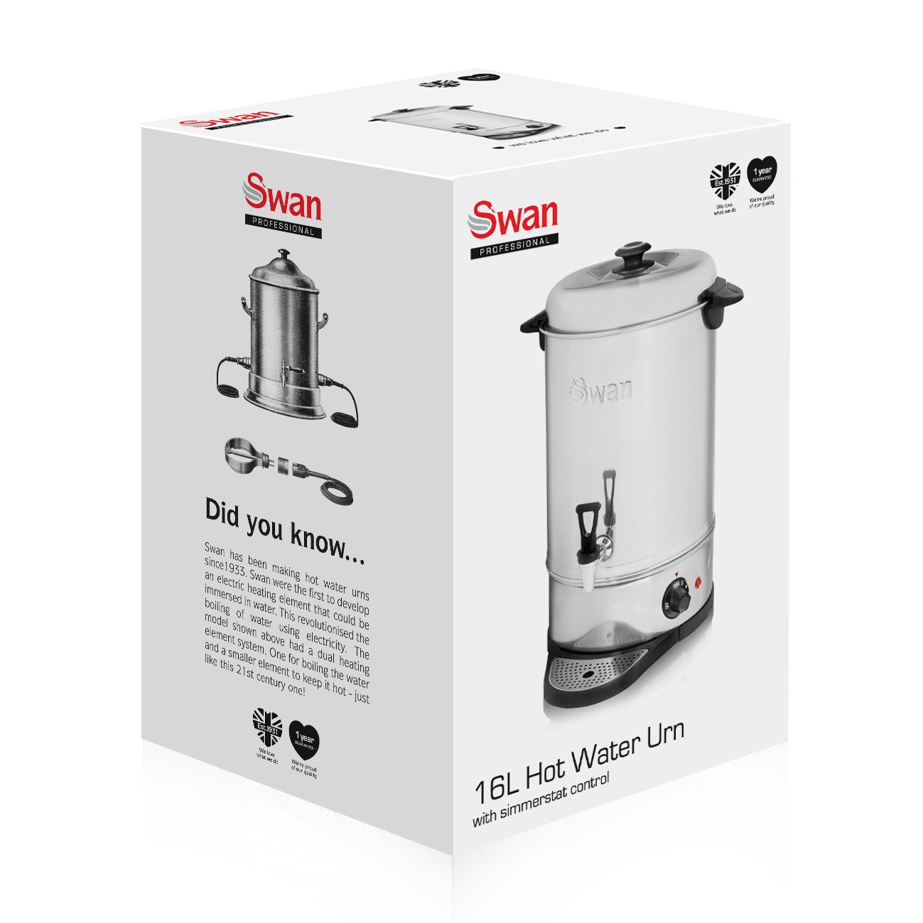 Swan SWU16L Catering Urn with Automatic Temperature Control, Drip Tray, 16L, 2200W, Stainless Steel, 16 Litres - Image 4
