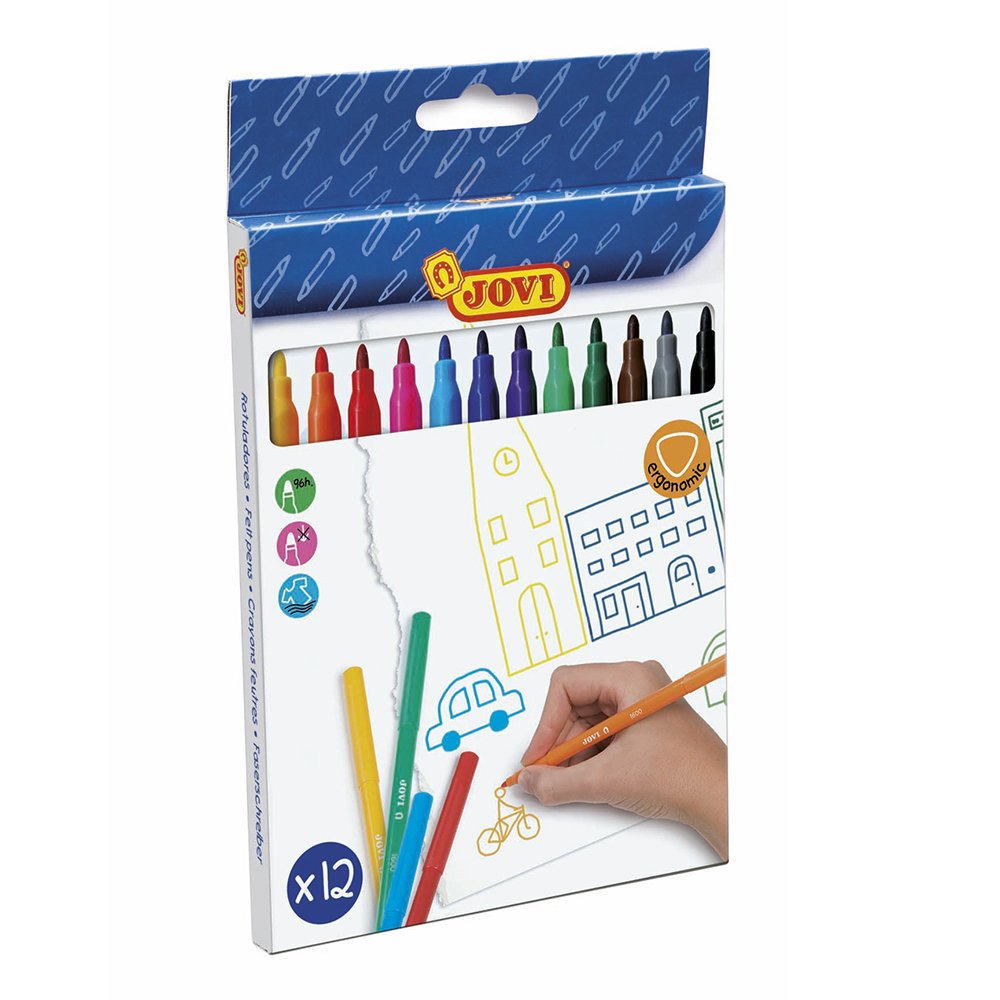 Jovi 270100 Pack of 12 Coloured Felt-Tip Pens, Sortiert, 1 count (Pack of 12)