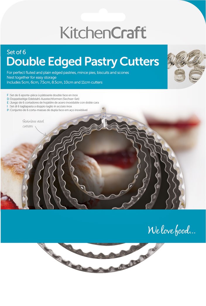 KitchenCraft Double Sided Pastry Cutters Set with Fluted/Round Edges, Stainless Steel, 6 Pieces, Silver - Image 2
